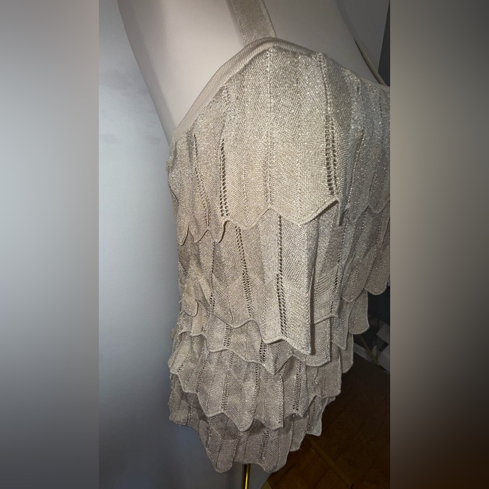 White House Black Market Cream Layered Glitter Top - Picture 2 of 8